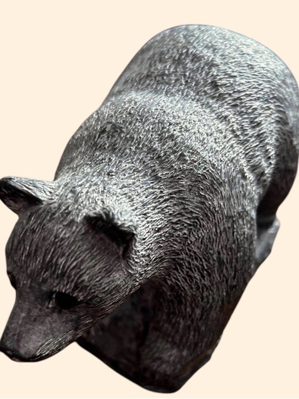 Vintage Wolf Original Black Bear Carving In Faux Soapstone